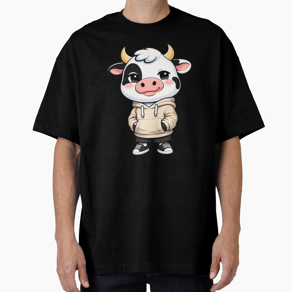 Cool Kawaii Street Cow Cute Chibi Cartoon Minimal - Adult & Kids T-Shirts, Sweatshirts & Hoodies apparel design preview 1