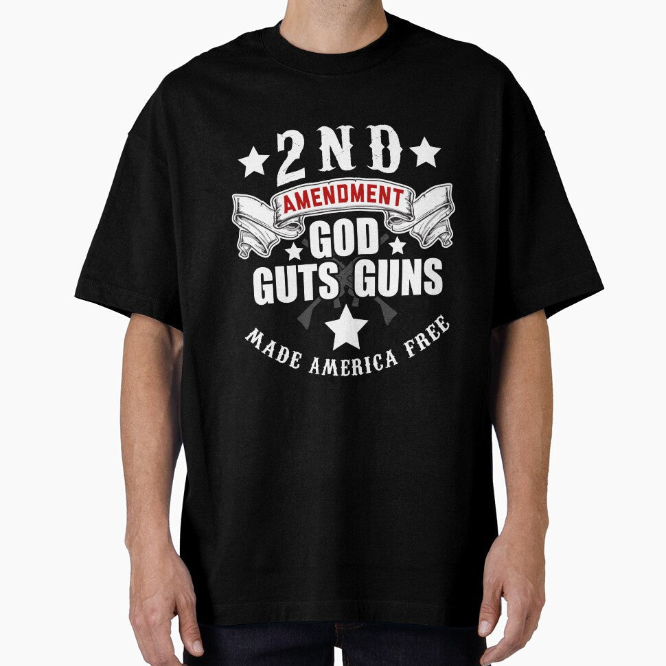 2nd Amendment Guns Guts God Made America Free by - Adult & Kids T-Shirts, Sweatshirts & Hoodies apparel design preview 1