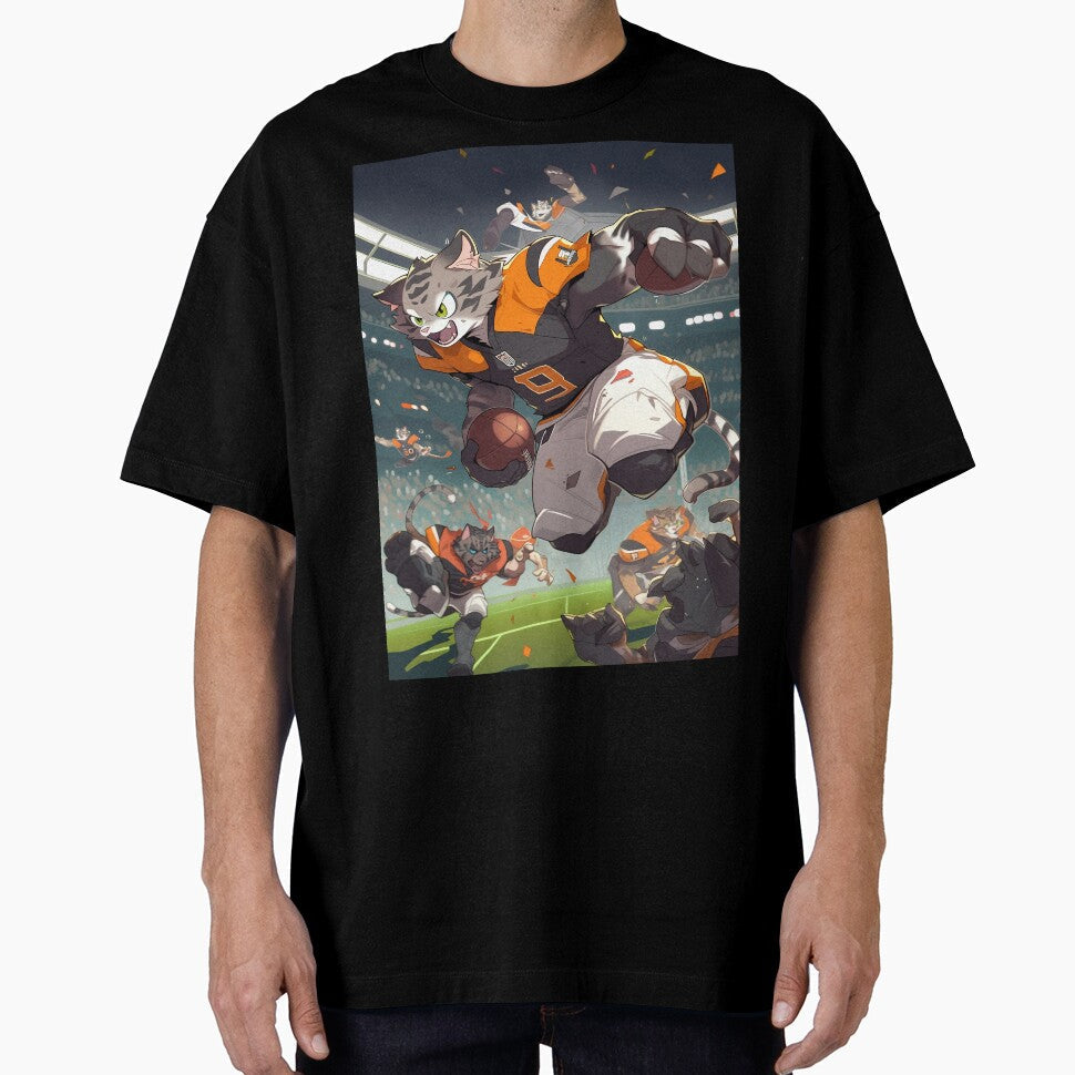 Gray Tabby Cats on the Football Pitch by BDMeow - Adult & Kids T-Shirts, Sweatshirts & Hoodies apparel design preview 1