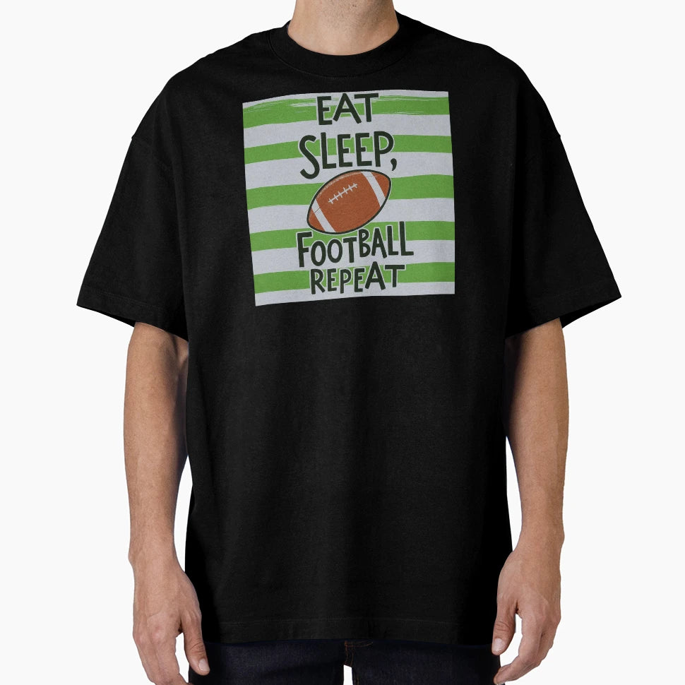 Green Stripes Eat Sleep Football T-Shirt - Minimalist Print Men Women - T-Shirt, Sweatshirt, Hoodie