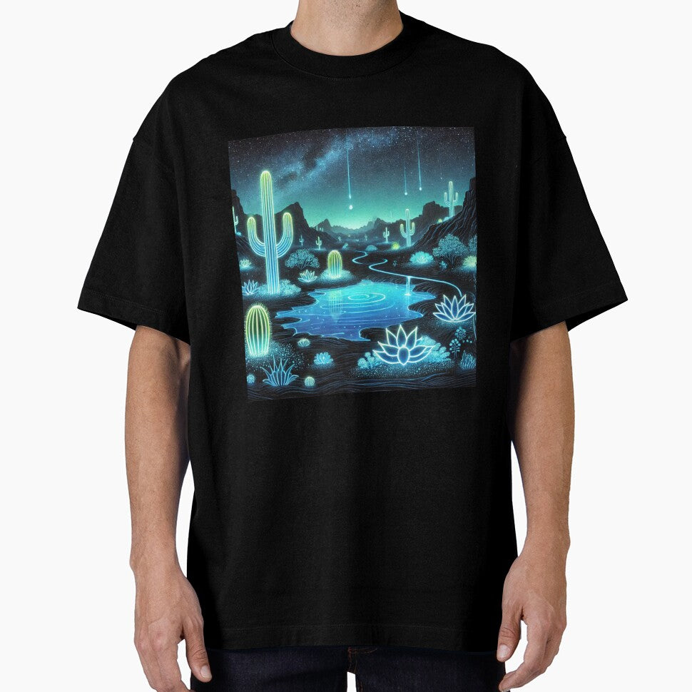 The Neon Desert: A Cosmic Oasis Under Stars by - Adult & Kids T-Shirts, Sweatshirts & Hoodies apparel design preview 1