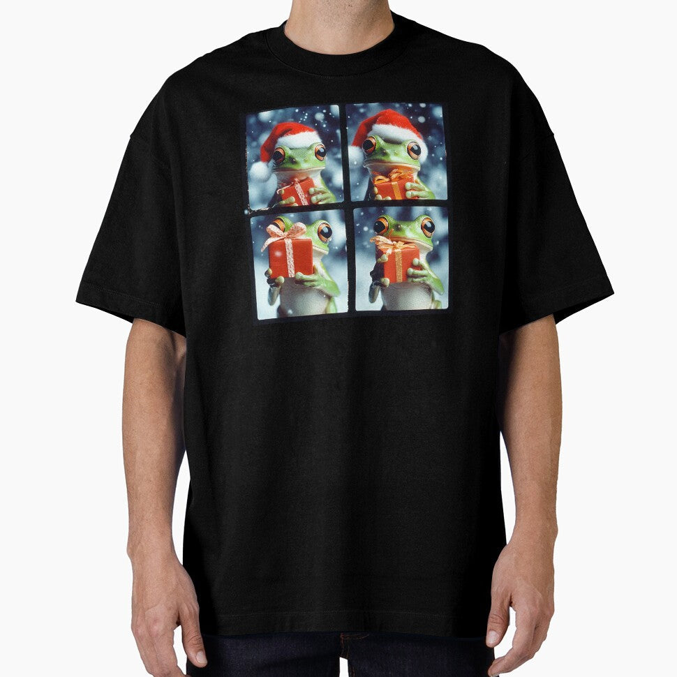 Festive Tree Frog Photobooth Cute Wearing Santa Hat - Adult & Kids T-Shirts, Sweatshirts & Hoodies apparel design preview 1
