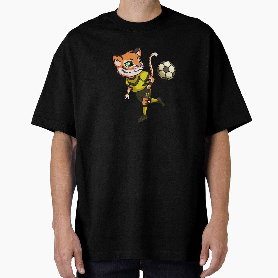 Tiger playing in the soccer game, chib style, animal - Adult & Kids T-Shirts, Sweatshirts & Hoodies apparel design preview 1