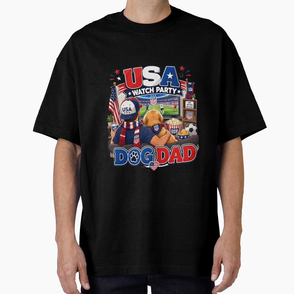 USA Watch Party Dog Dad Golden Retriever World Cup - Adult & Kids T-Shirts, Sweatshirts & Hoodies apparel design preview 1