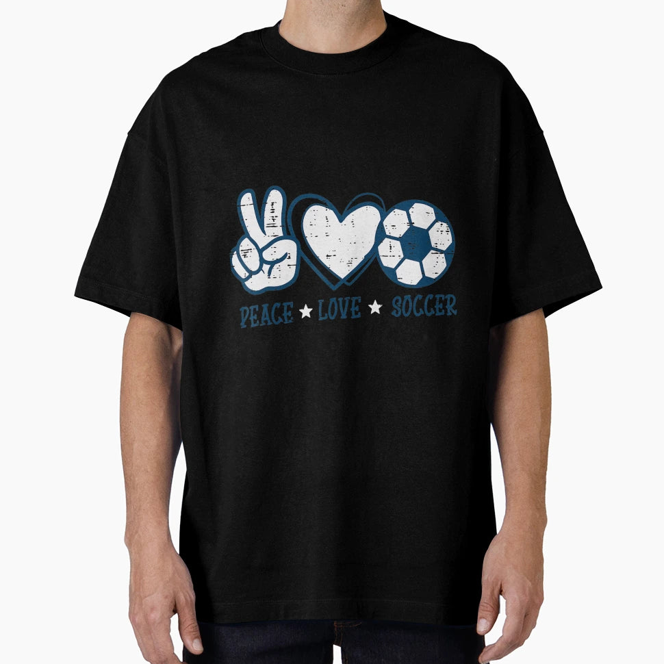 Peace Love Soccer Football Sports Hippie T-Shirt - Novelty Apparel Unisex - T-Shirt, Sweatshirt, Hoodie