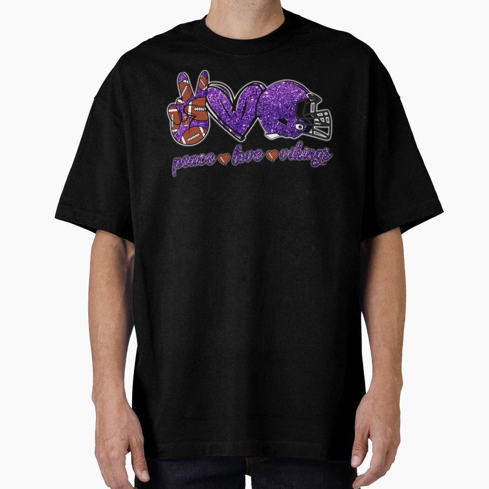 Peace Love Vikings Football Team T-Shirt - Casual Everyday Wear Unisex - T-Shirt, Sweatshirt, Hoodie