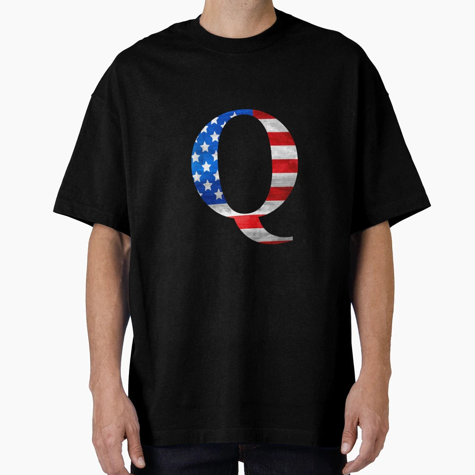Us Usa America Flag Capital Letter Q T-Shirt - Trendy Graphic Unisex - T-Shirt, Sweatshirt, Hoodie