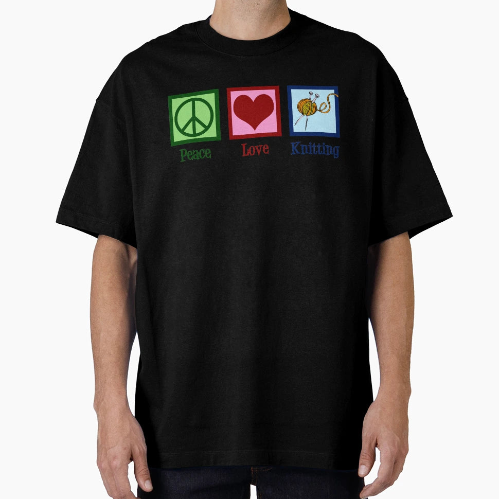 Peace Love Knit Knitting T-Shirt - Minimalist Print for Adults - T-Shirt, Sweatshirt, Hoodie