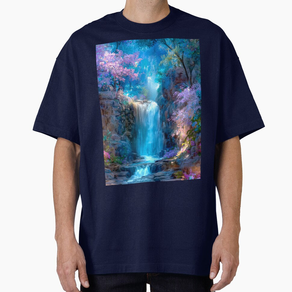 Enchanting Waterfall in Blooming Forest by - Adult & Kids T-Shirts, Sweatshirts & Hoodies apparel design preview 1