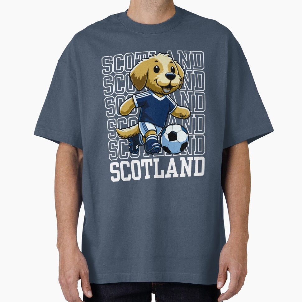 Dog Playing Football Scotland Edition by McThingummy - Adult & Kids T-Shirts, Sweatshirts & Hoodies apparel design preview 1