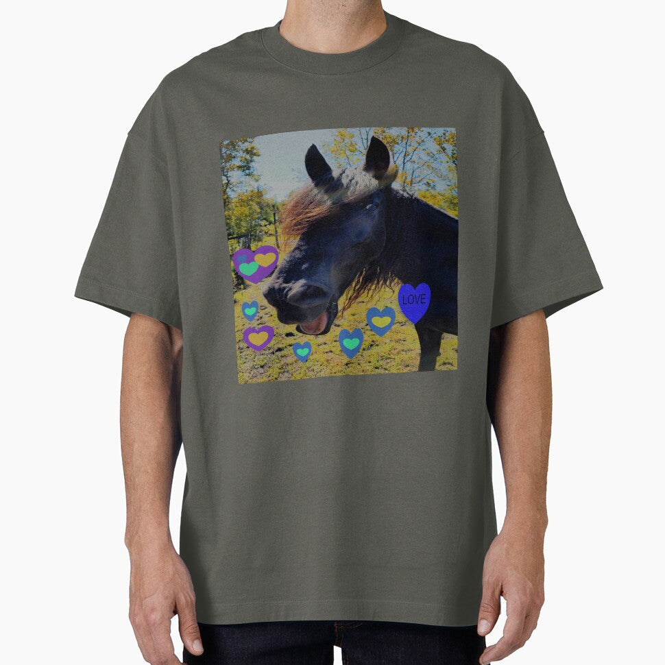 Adorable Black Horse Laughing Sending His Love by NC - Adult & Kids T-Shirts, Sweatshirts & Hoodies apparel design preview 1