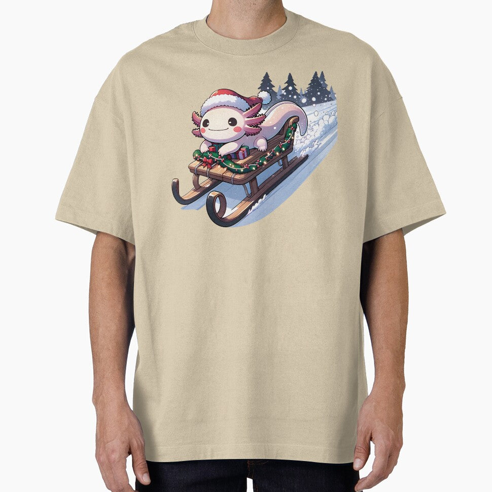 Axolotl Christmas Sleigh by Mekone - Adult & Kids T-Shirts, Sweatshirts & Hoodies apparel design preview 1