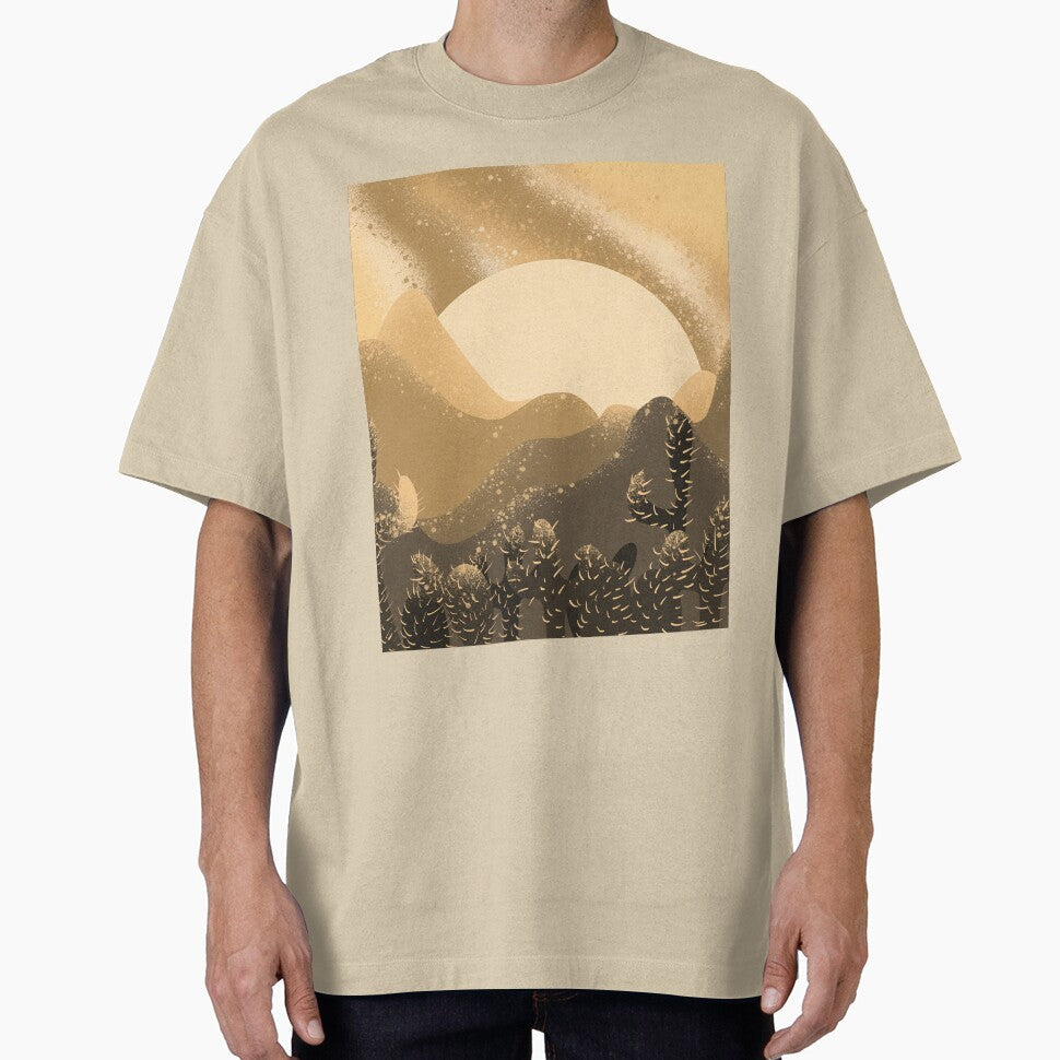 Golden Desert Sunset with Cacti Minimalist Boho - Adult & Kids T-Shirts, Sweatshirts & Hoodies apparel design preview 1