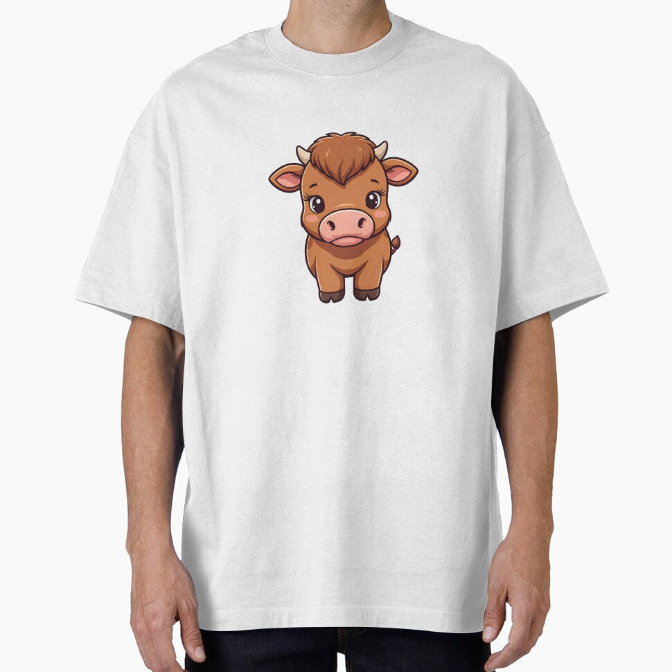 Cute Small Brown Cow Cartoon Caricature by - Adult & Kids T-Shirts, Sweatshirts & Hoodies apparel design preview 1