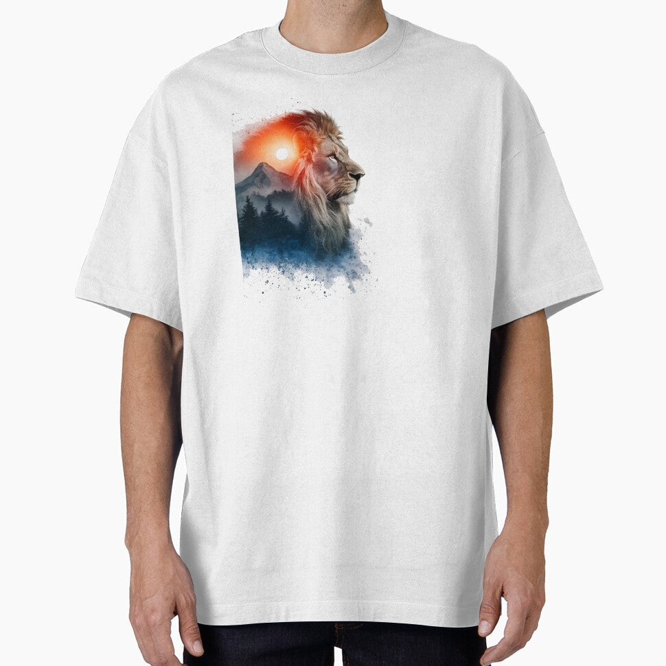 Double exposure of a lion and mountain natural - Adult & Kids T-Shirts, Sweatshirts & Hoodies apparel design preview 1