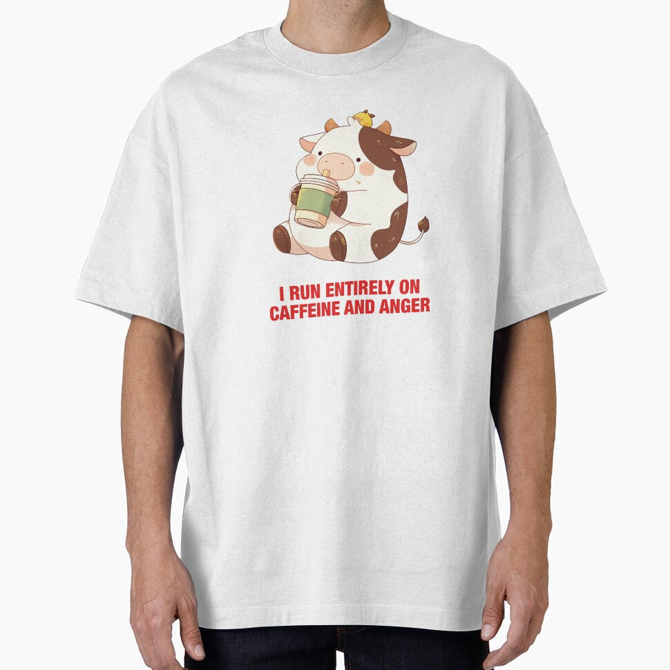 I Run Entirely on Anger and Caffeine Cute Funny Cow - Adult & Kids T-Shirts, Sweatshirts & Hoodies apparel design preview 1