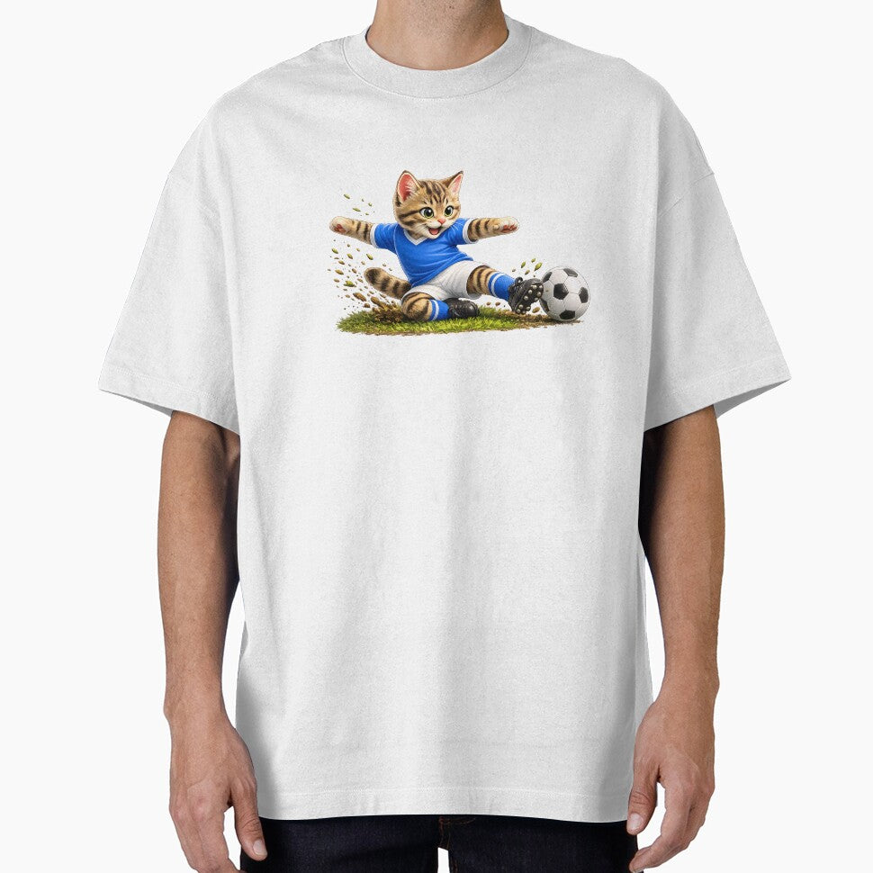 Cute Soccer Cat Sliding Tackle Funny Football Kitten - Adult & Kids T-Shirts, Sweatshirts & Hoodies apparel design preview 1
