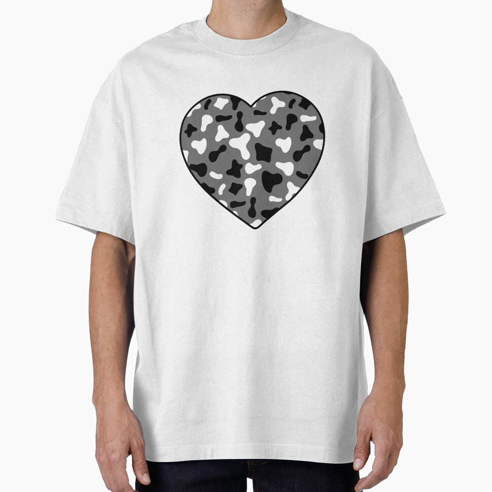 White black Cow Pattern on Grey Cowhide Skin Heart by - Adult & Kids T-Shirts, Sweatshirts & Hoodies apparel design preview 1