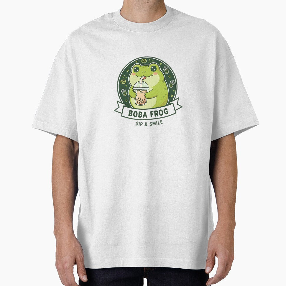 Kawaii Chibi Frog Drinking Bubble Tea Cute Funny Art - Adult & Kids T-Shirts, Sweatshirts & Hoodies apparel design preview 1