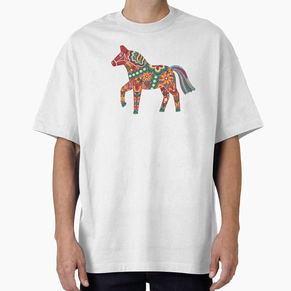 Red Dala Horse with Rainbow Tail Scandinavian Folk - Adult & Kids T-Shirts, Sweatshirts & Hoodies apparel design preview 1