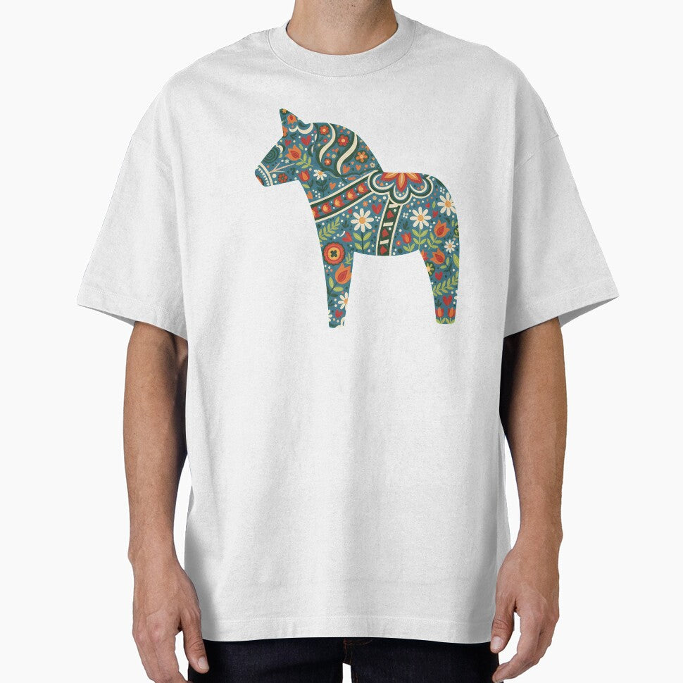 Dark Blue Dala Horse Scandinavian Folk Art Fusion by - Adult & Kids T-Shirts, Sweatshirts & Hoodies apparel design preview 1
