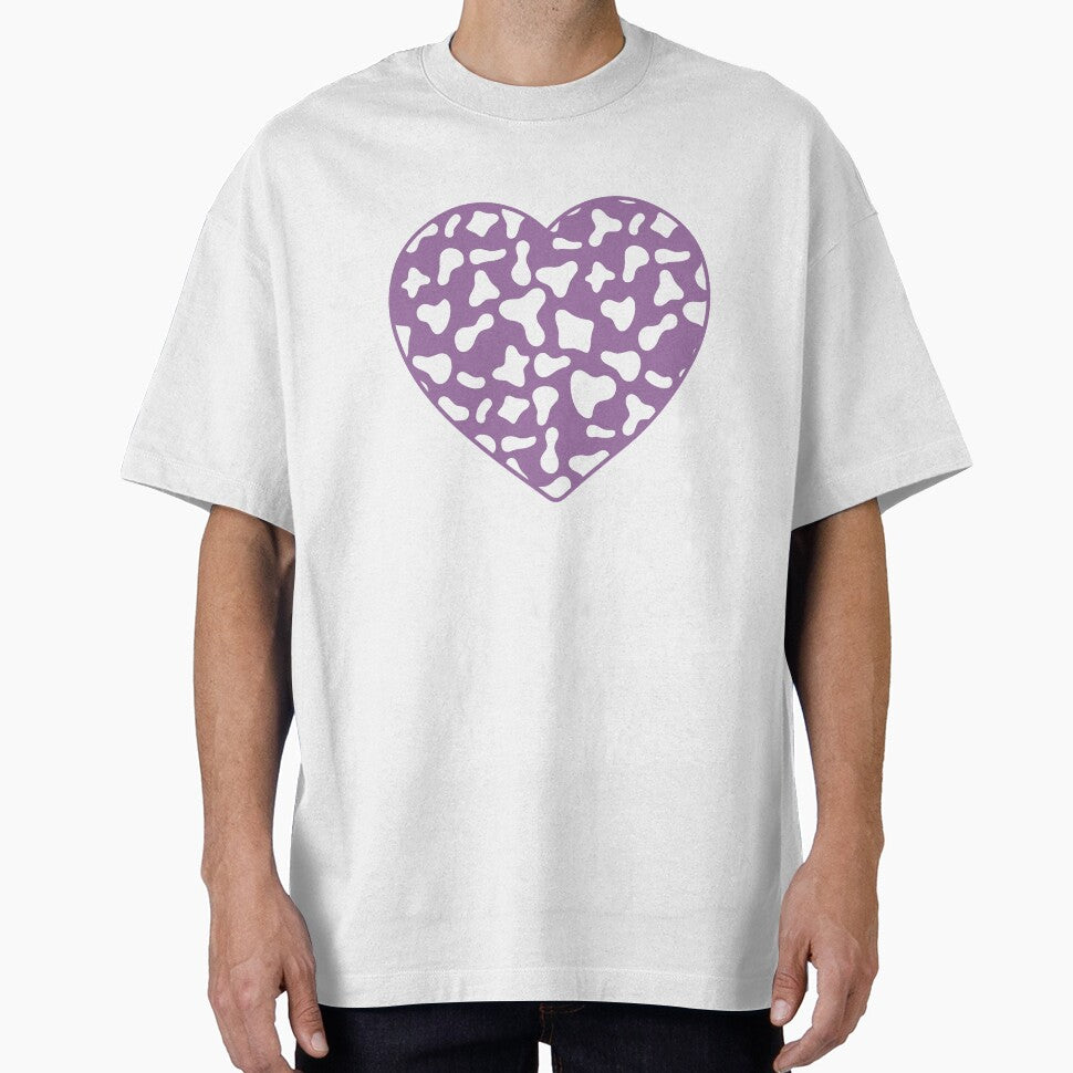 White Cow Pattern on Violet Cowhide Skin Heart by - Adult & Kids T-Shirts, Sweatshirts & Hoodies apparel design preview 1