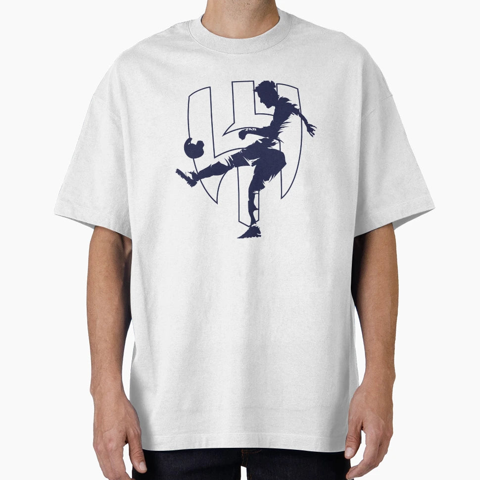 Dynamic Football Kick Logo T-Shirt - Minimalist Print for Adults - T-Shirt, Sweatshirt, Hoodie