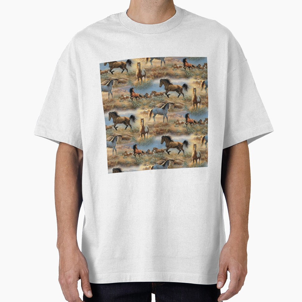Horses in the Prairie Pattern by CheekyChicChic - Adult & Kids T-Shirts, Sweatshirts & Hoodies apparel design preview 1