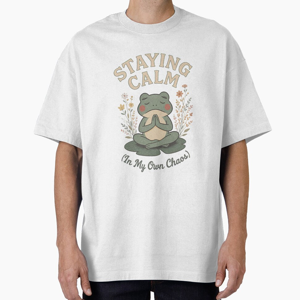 Retro Meditating Frog Staying Calm In My Own Chaos - Adult & Kids T-Shirts, Sweatshirts & Hoodies apparel design preview 1