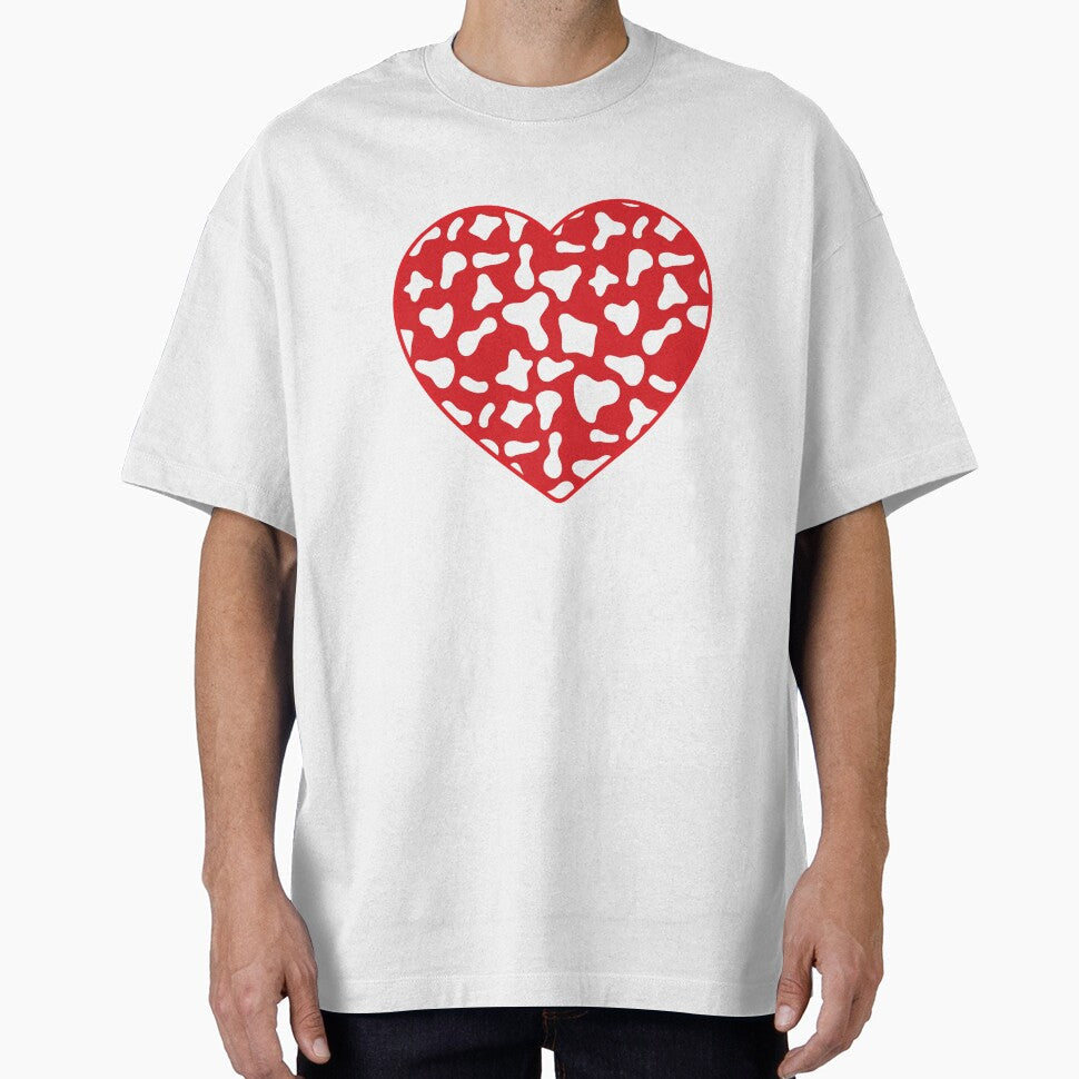White Cow Pattern on Red Cowhide Skin Heart by - Adult & Kids T-Shirts, Sweatshirts & Hoodies apparel design preview 1