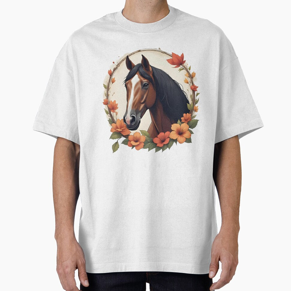 Bay Horse with Flowers by CreatureZDesign - Adult & Kids T-Shirts, Sweatshirts & Hoodies apparel design preview 1