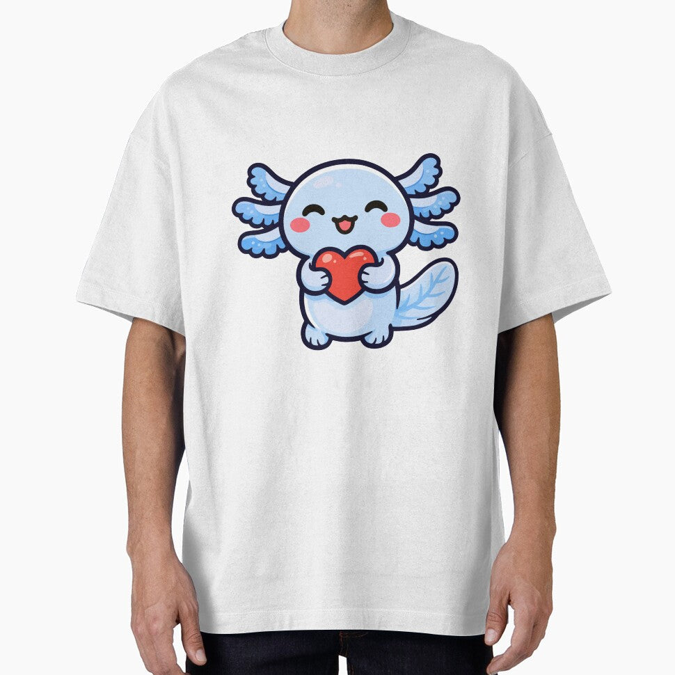 Blue Axolotl Holding Heart Cute Kawaii by Antonio - Adult & Kids T-Shirts, Sweatshirts & Hoodies apparel design preview 1