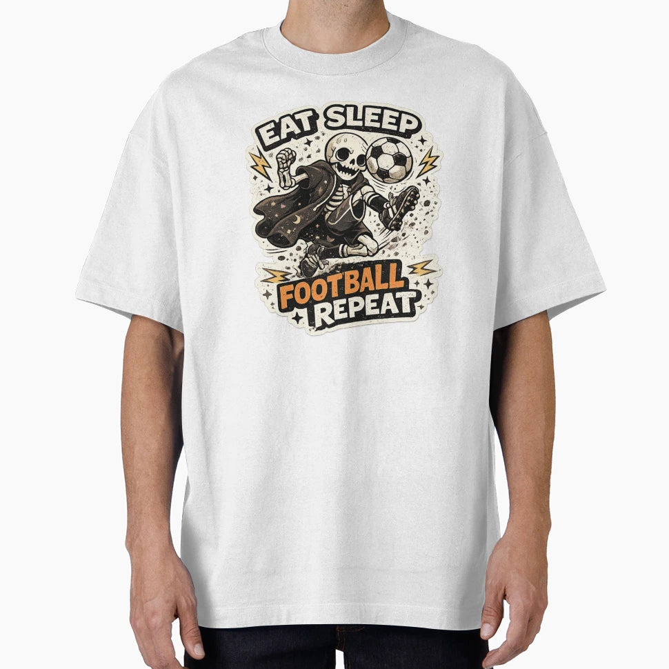 Eat Sleep Football Repeat Skeleton T-Shirt - Custom Art Print for Adults - T-Shirt, Sweatshirt, Hoodie
