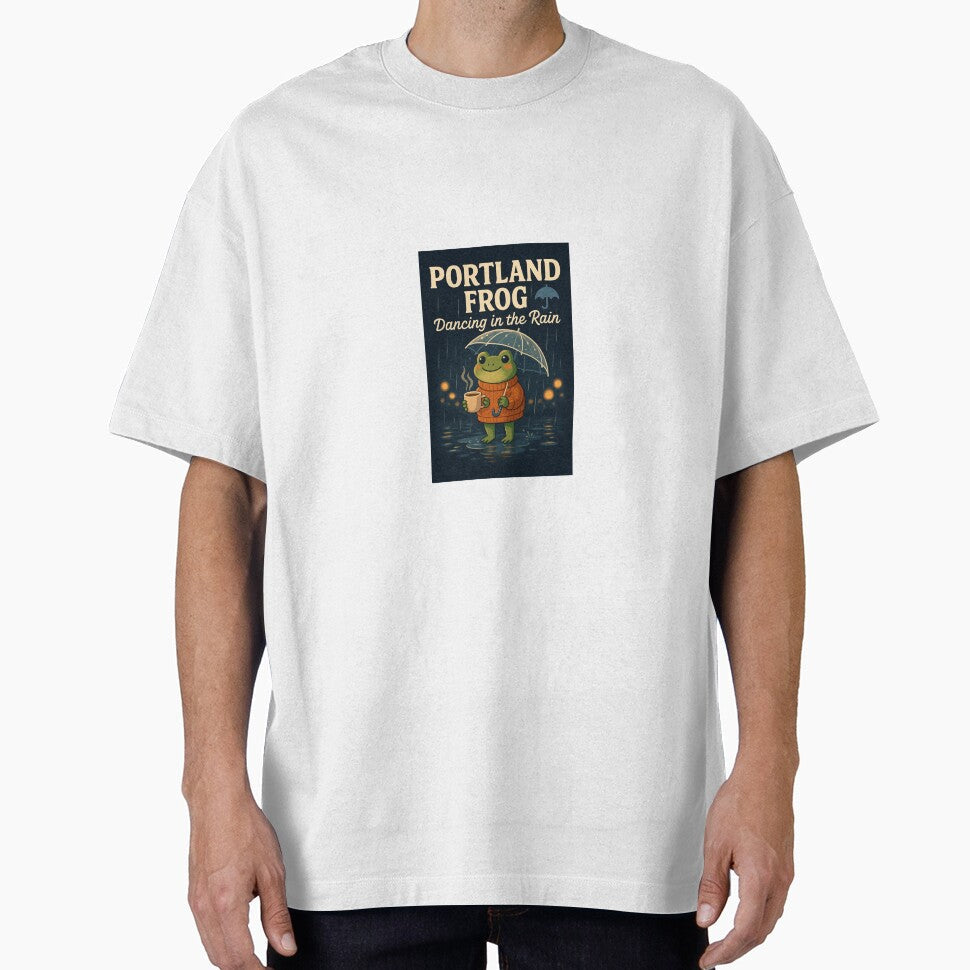 Portland Frog Under the Rain Cozy Coffee Vibes by - Adult & Kids T-Shirts, Sweatshirts & Hoodies apparel design preview 1
