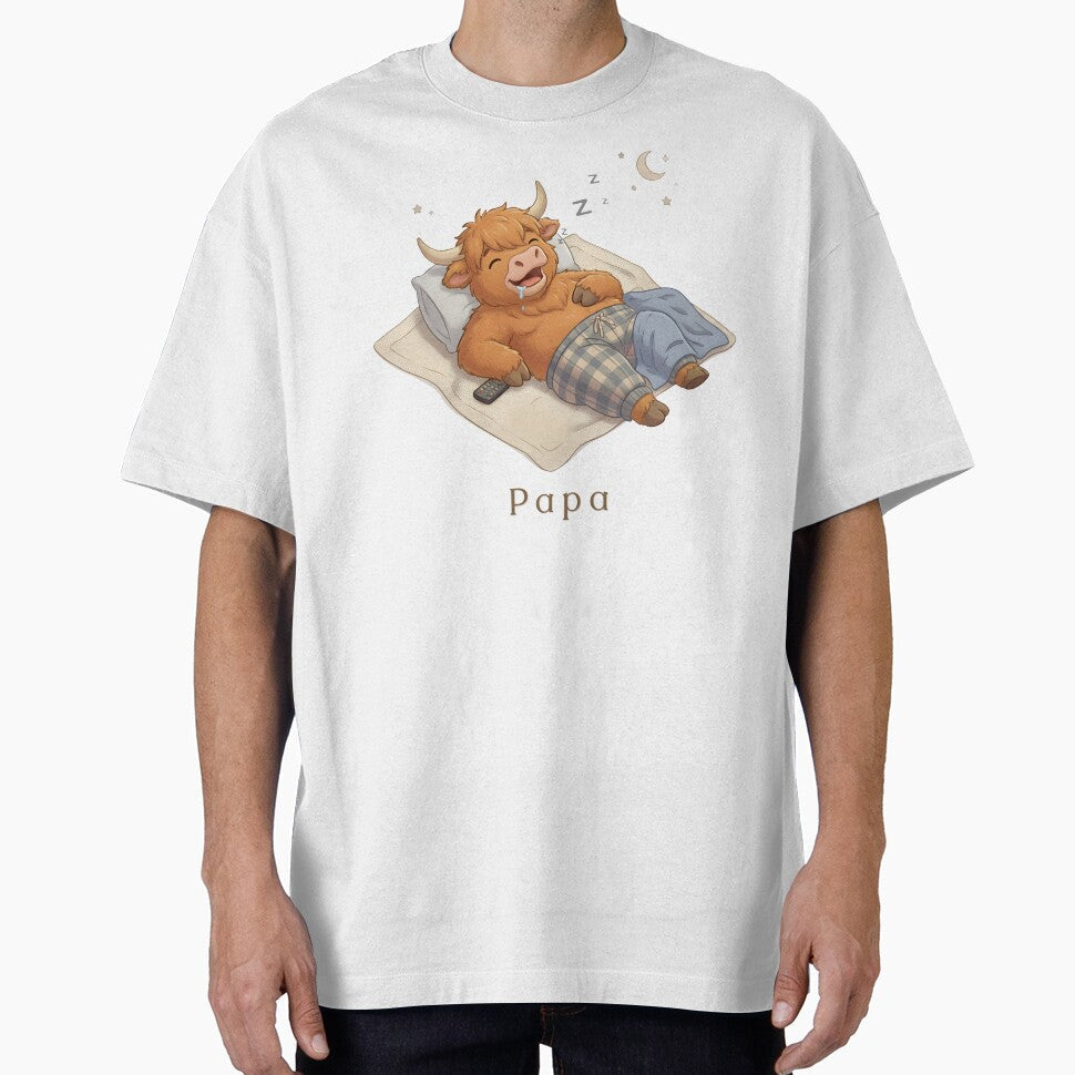 Papa Highland Cow Sleeping Illustration by HumTumMe - Adult & Kids T-Shirts, Sweatshirts & Hoodies apparel design preview 1