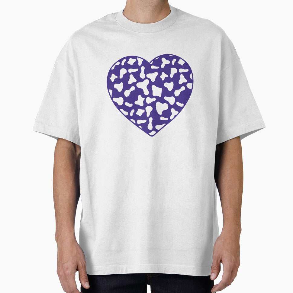 White Cow Pattern on Purple Cowhide Skin Heart by - Adult & Kids T-Shirts, Sweatshirts & Hoodies apparel design preview 1