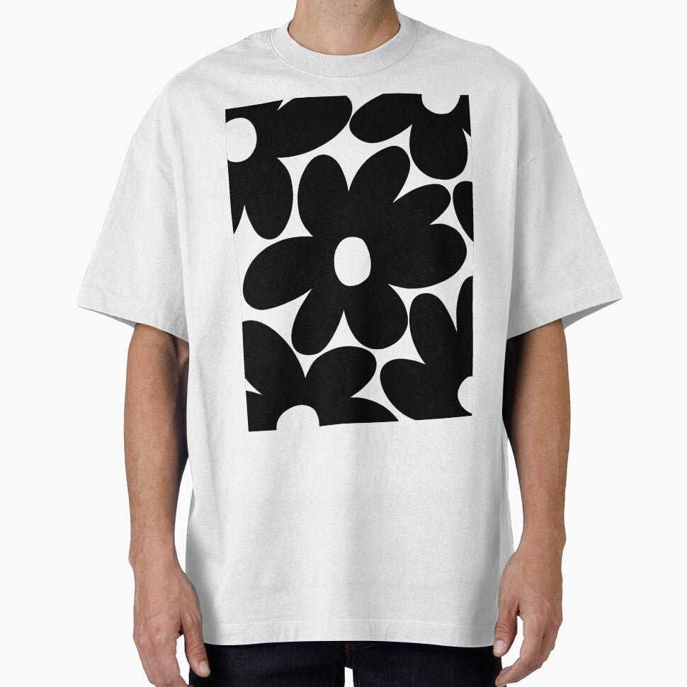 Retro Daisy Flowers in Black White #1 #floral - Adult & Kids T-Shirts, Sweatshirts & Hoodies apparel design preview 1