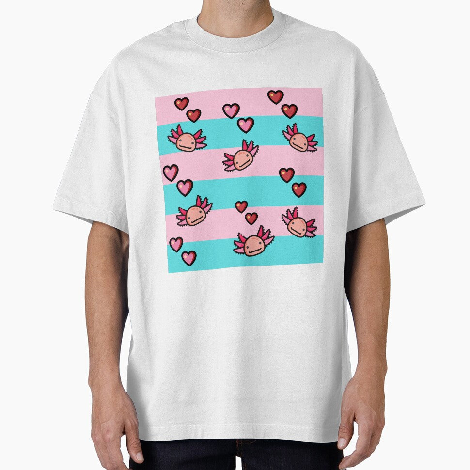 Pink Axolotl Love in the Water Shower Curtain by - Adult & Kids T-Shirts, Sweatshirts & Hoodies apparel design preview 1