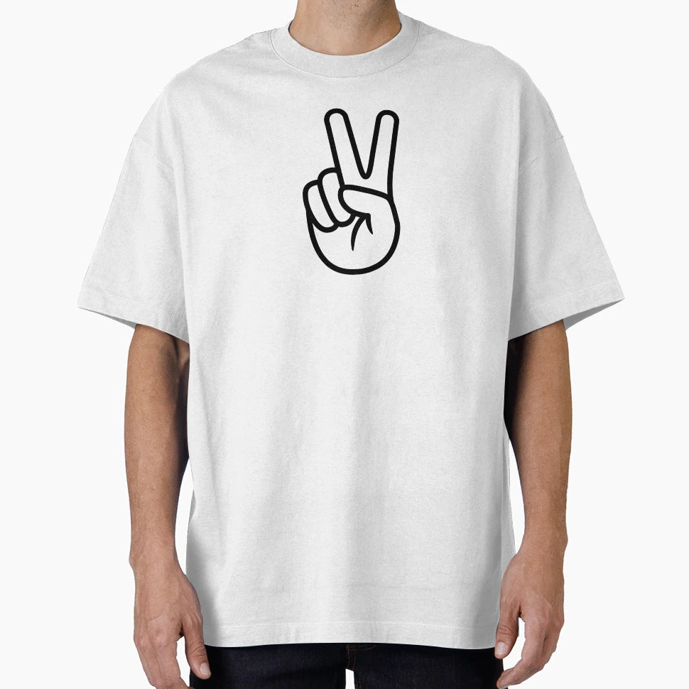 Hand Peace Sign Or Victory Sign Simple Line T-Shirt - Graphic Print Unisex - T-Shirt, Sweatshirt, Hoodie