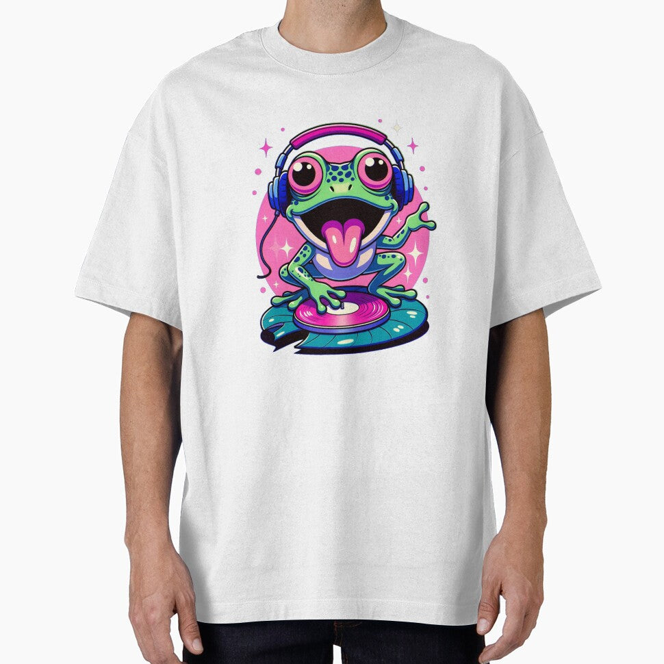 Cute Frog DJ with Headphones Spinning Records Retro - Adult & Kids T-Shirts, Sweatshirts & Hoodies apparel design preview 1