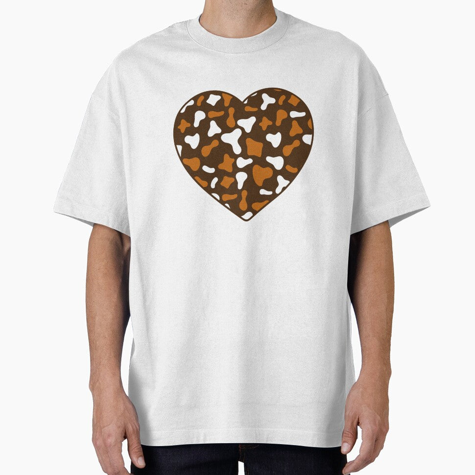 White Caramel Cow Pattern on Brown Cowhide Skin Heart - Adult & Kids T-Shirts, Sweatshirts & Hoodies apparel design preview 1