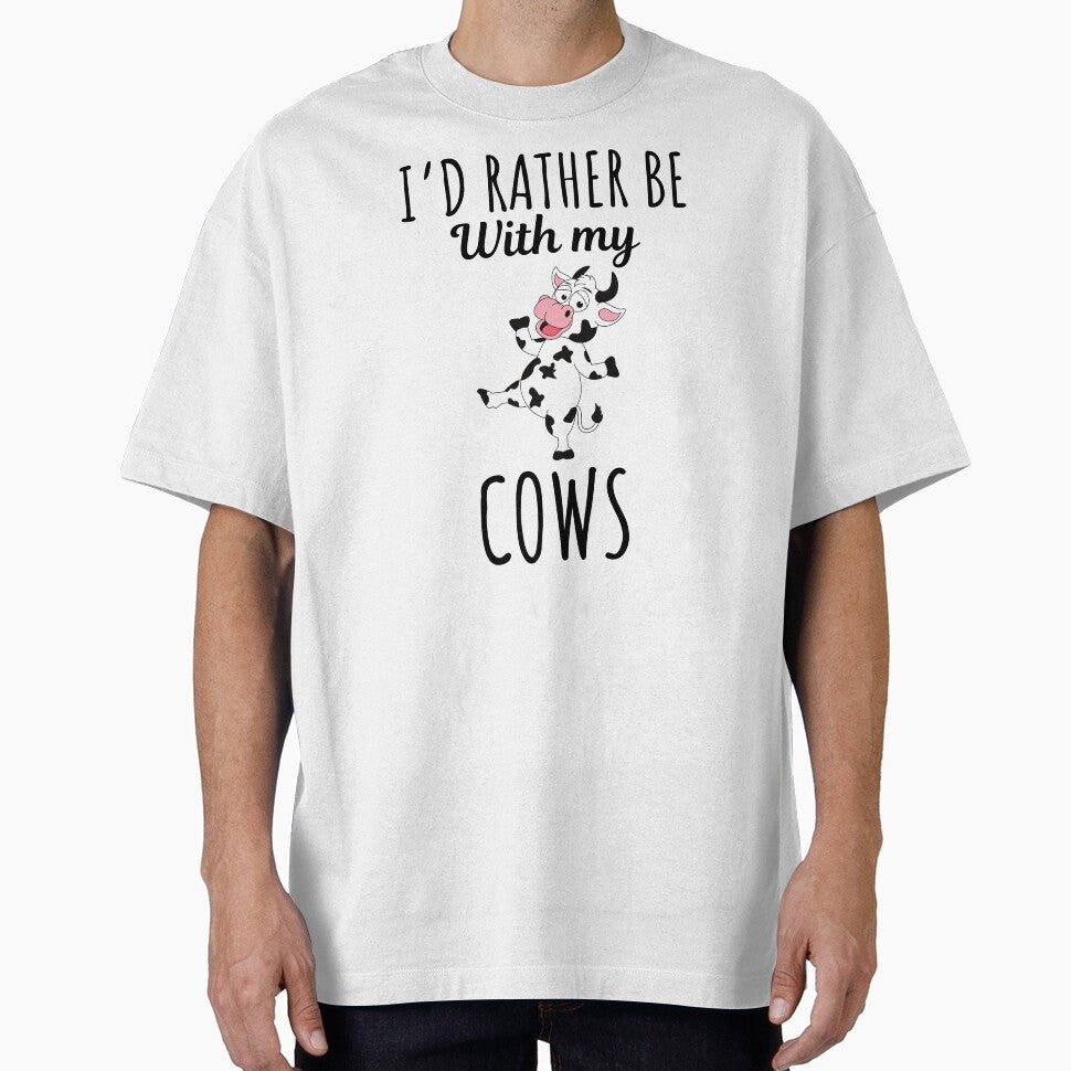 I'd rather be with my cows, funny cow lovers and - Adult & Kids T-Shirts, Sweatshirts & Hoodies apparel design preview 1