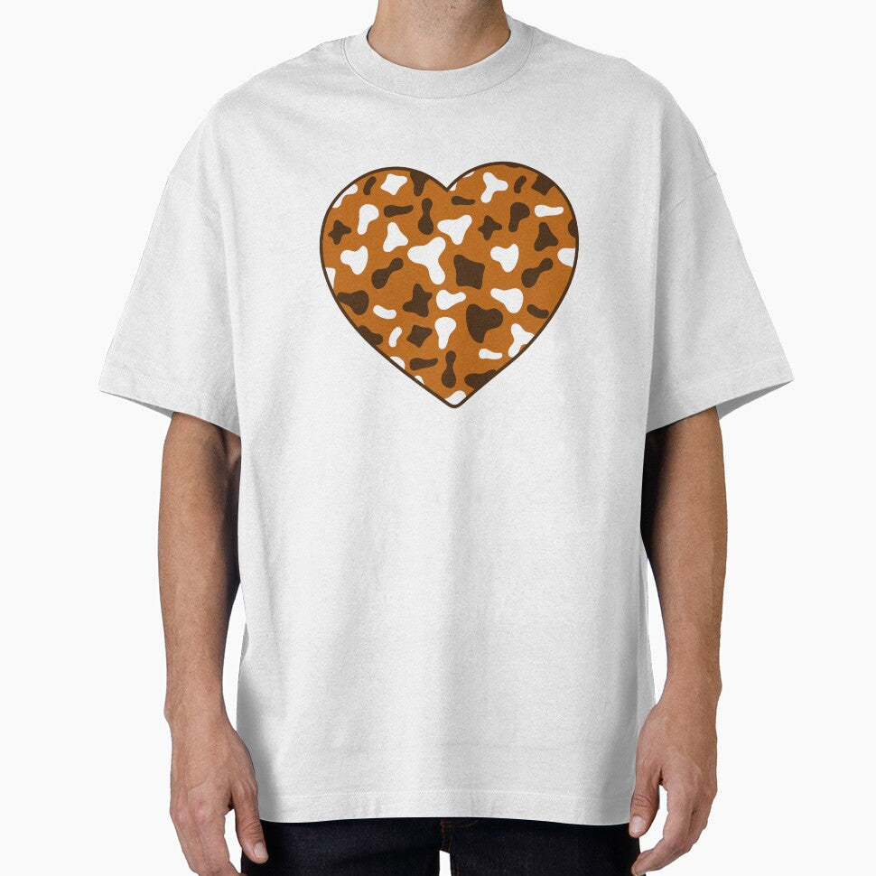 White Brown Cow Pattern on Caramel Cowhide Skin Heart - Adult & Kids T-Shirts, Sweatshirts & Hoodies apparel design preview 1