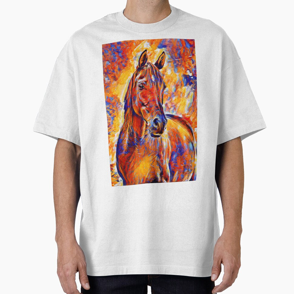 Curious Arabian horse colorful blue, red and orange - Adult & Kids T-Shirts, Sweatshirts & Hoodies apparel design preview 1