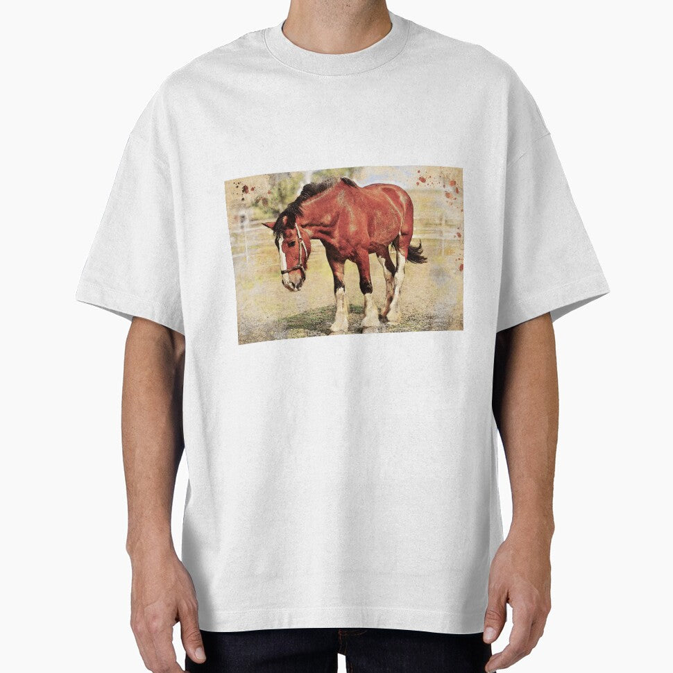 Brown shire horse outside digital painting with - Adult & Kids T-Shirts, Sweatshirts & Hoodies apparel design preview 1