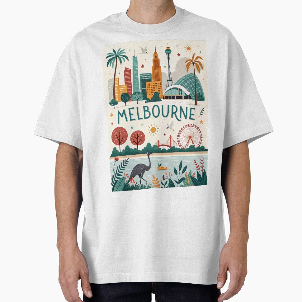 Colorful Melbourne Cityscape Australia Nature - Adult & Kids T-Shirts, Sweatshirts & Hoodies apparel design preview 1