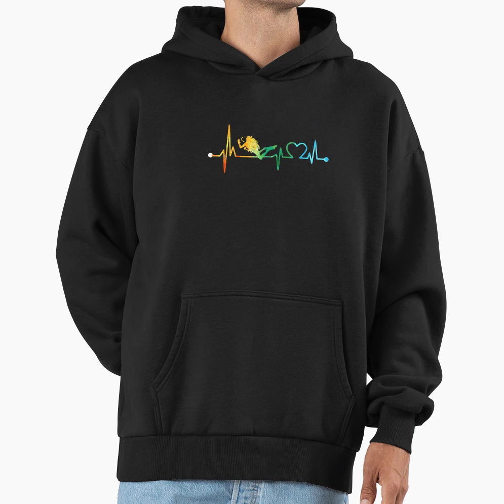 Scuba Diving Heartbeat Watercolor Hoodie - Aesthetic Graphic Men Women - T-Shirt, Sweatshirt, Hoodie