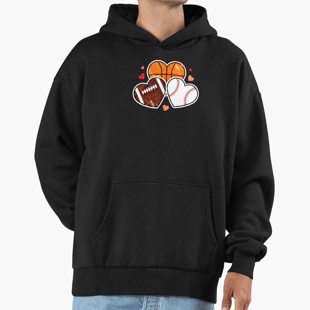 Heart Sports Valentine Basketball Hoodie - Aesthetic Graphic Men Women - T-Shirt, Sweatshirt, Hoodie