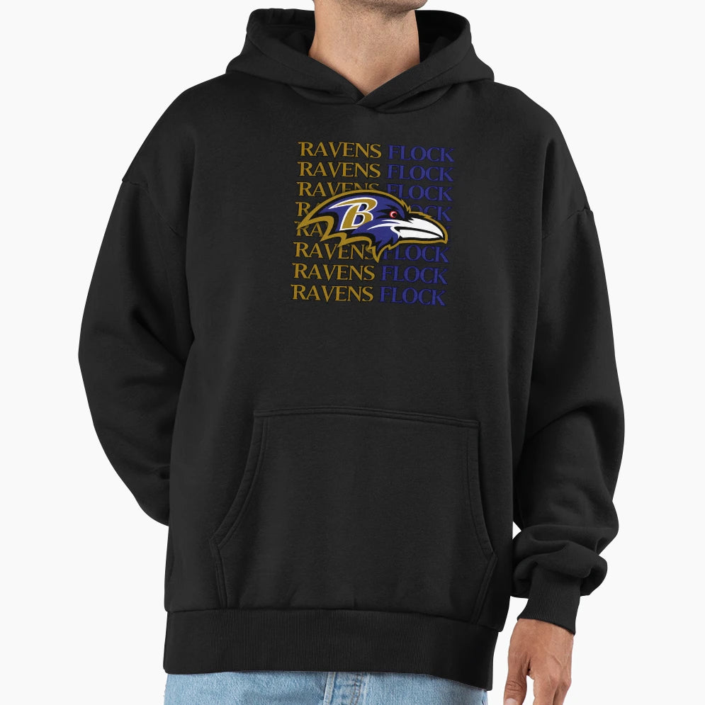 Baltimore Ravens Head Ravens Flock Hoodie - Fun Novelty Design Men Women - T-Shirt, Sweatshirt, Hoodie