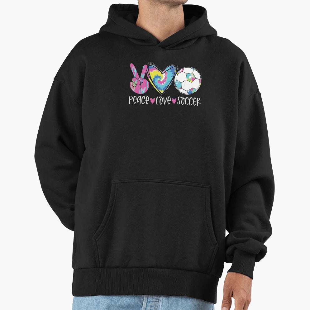 Peace Love Soccer Soccer Soccer Soccer Hoodie - Unique Graphic for Adults - T-Shirt, Sweatshirt, Hoodie